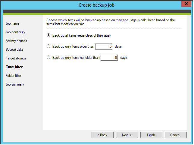 Select which items will be backed up based on their age
