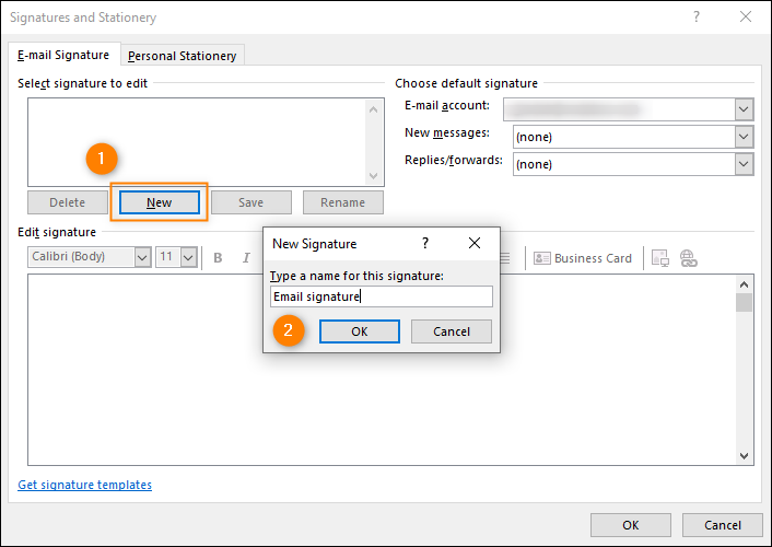 Creating a new signature in Outlook