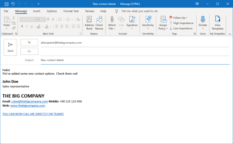 how to add a teams link to my email signature