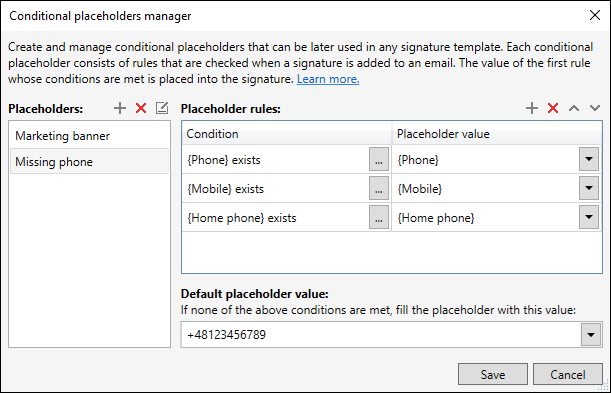 Conditional placeholders