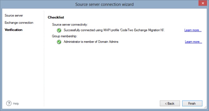 Source server connection wizard