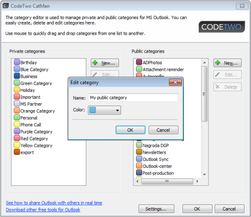 CodeTwo CatMan - free category manager for Outlook