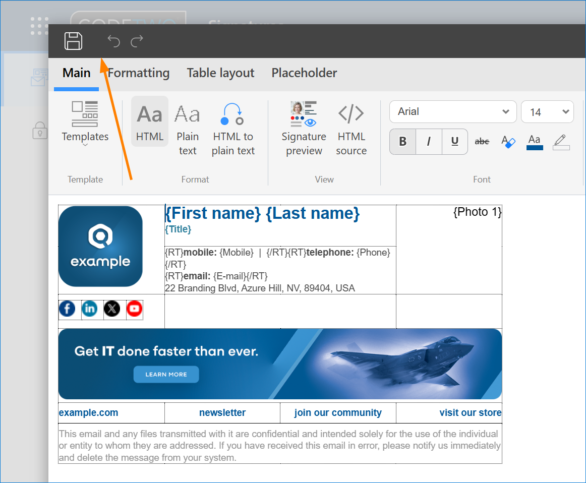 New top toolbar in CodeTwo signature editor