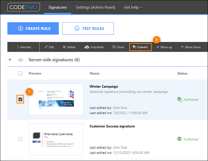 Convert a signature rule in CodeTwo Email Signatures 365