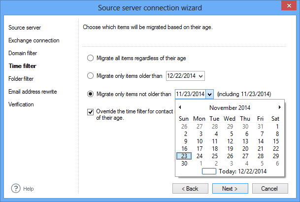 Migration configuration - picking the dates