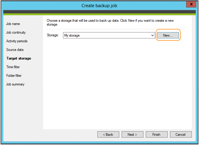 Choose a storage where backed up data will be kept