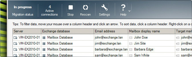 The main window of CodeTwo Exchange Migration