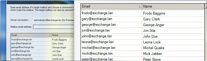 The list of target mailboxes in CodeTwo Exchange Migration
