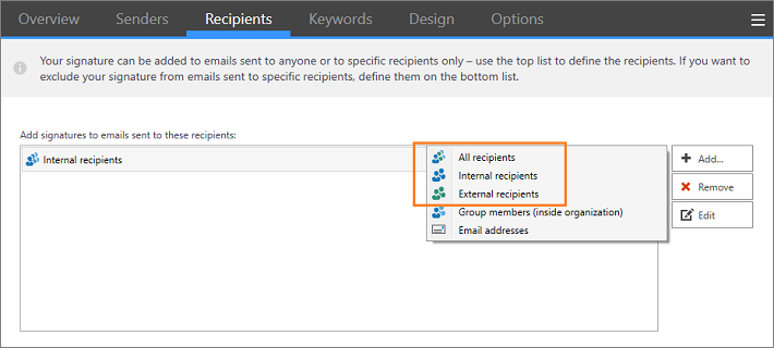 Office 365 email signatures based on email recipients - email direction