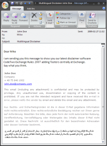 Sample email contain various languages in the footer