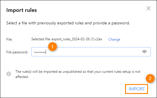 Import CodeTwo rules - providing password