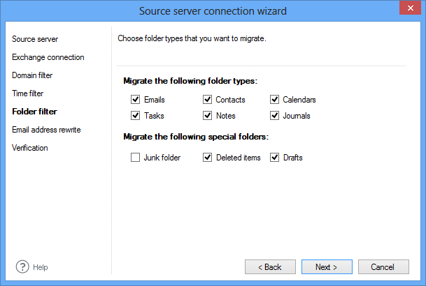 Migration configuration - choosing the folder types