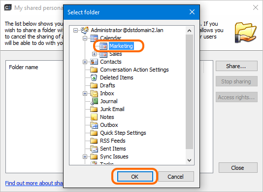 Select folders for sharing.