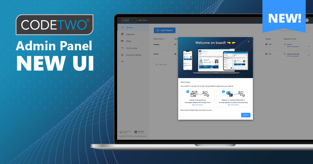 CodeTwo Admin Panel: new user experience