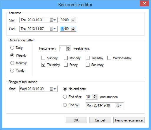 Recurrence Editor