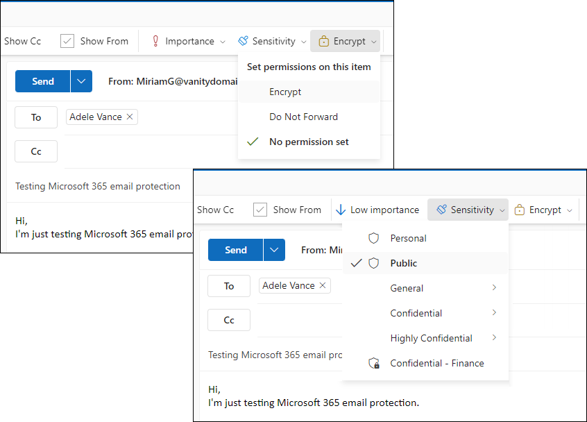 Office 365 Message Encryption and Sensitivity Labels options in Outlook on the web (OWA)