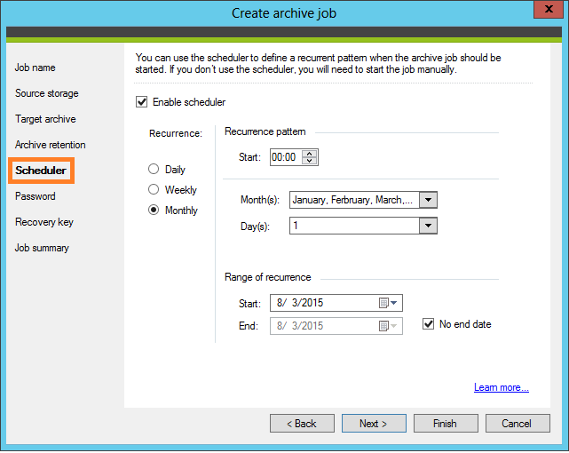 Set up the scheduler for an archive job