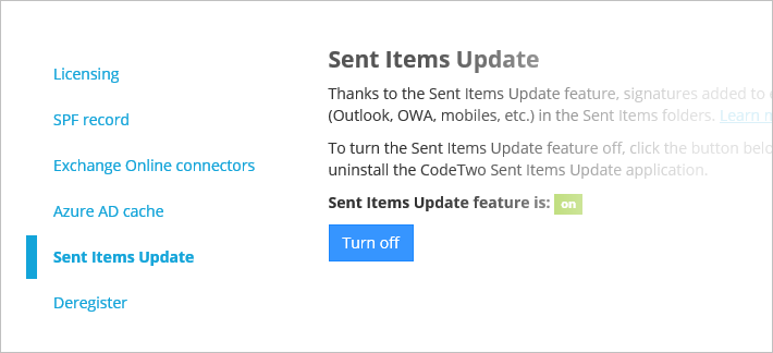 CodeTwo Email Signatures for Office 365 - Sent Items Update service