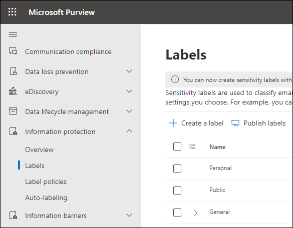 Sensitivity labels in the Microsoft Purview compliance portal