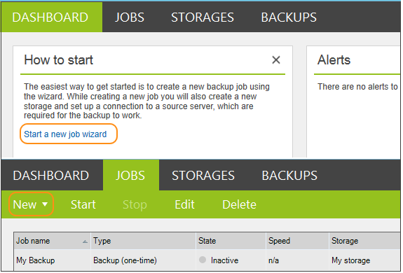 An example of how you can start a backup job