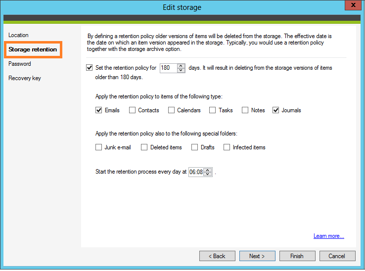 Configure a storage retention policy