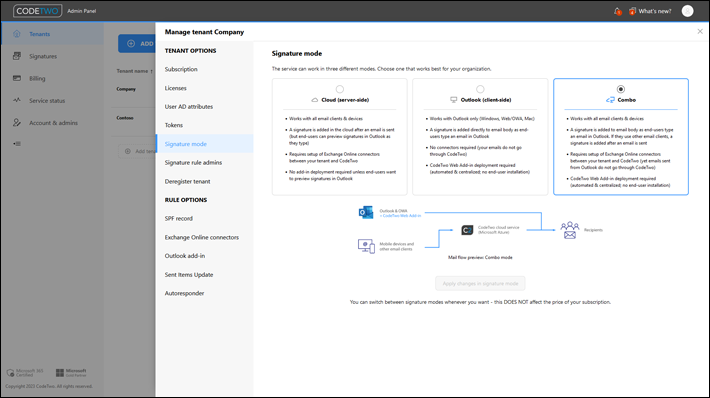 New Admin Panel - tenant settings