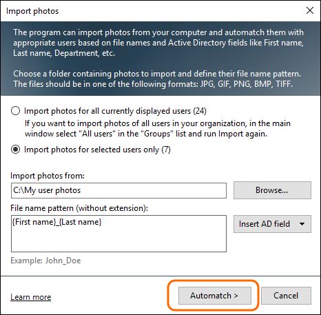 Auto match option in Users Photo for Office 365