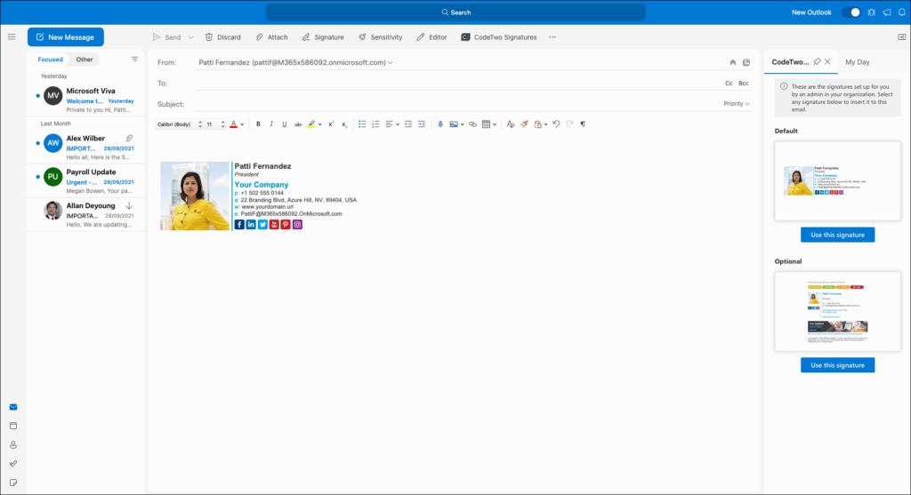 CodeTwo signatures web add-in on Mac