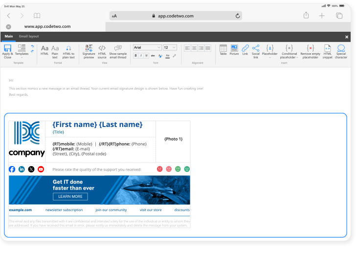 Worlds best HTML signature template editor