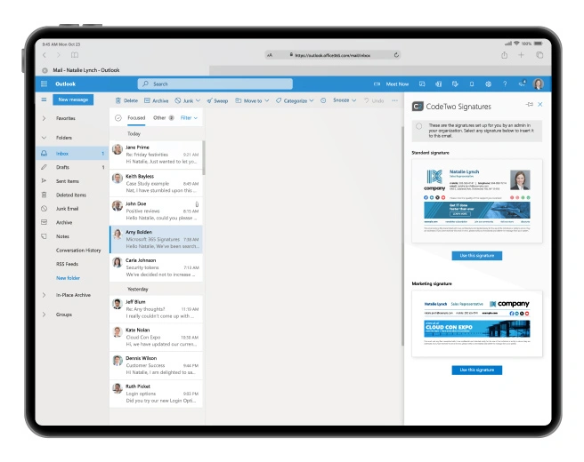 Signatures added directly in Outlook when you compose an email