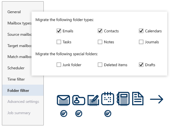 Select folder types for migration