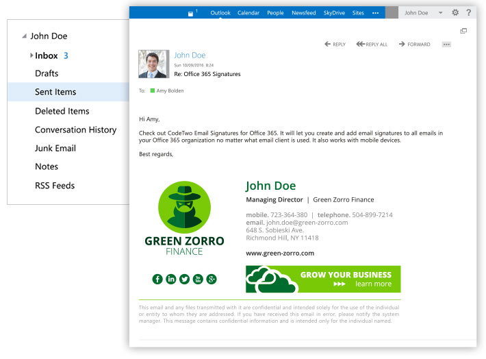 CodeTwo Email Signatures for Office 365 - Sent Items Update feature