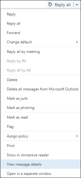 How to view a message header in Office 365 and OWA