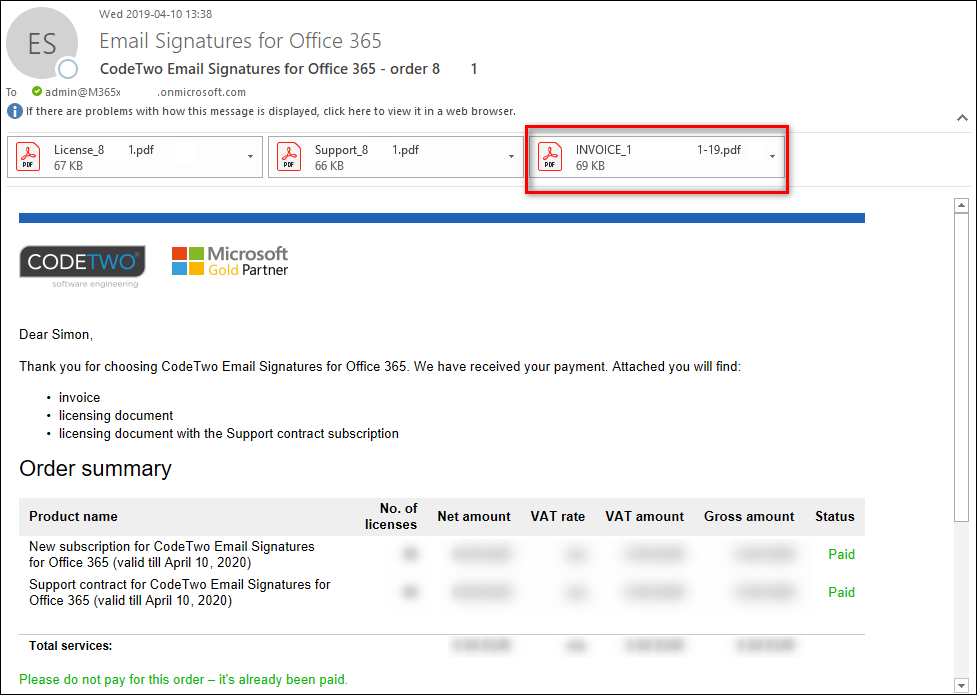 where to find invoices for codetwo email signatures for invoice office