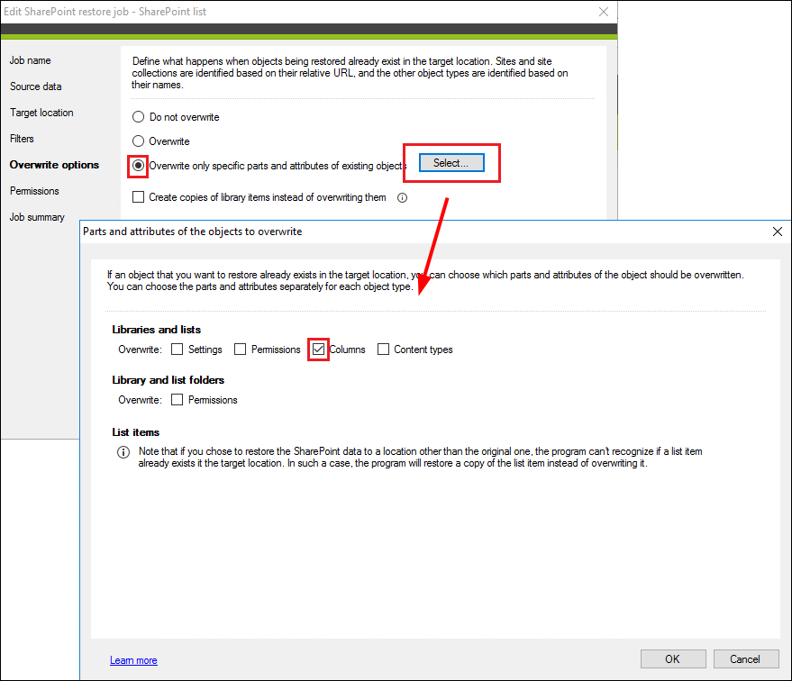Custom columns are missing in restored SharePoint lists