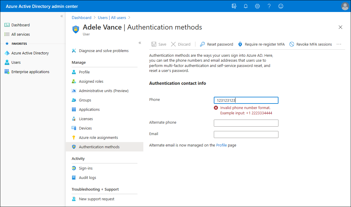 How to solve problems related to phone numbers in azure active directory