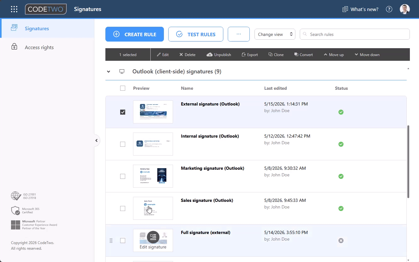 Setting up recipient-based conditions for a CodeTwo Outlook (client-side) rule.