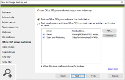 You can also select Microsoft 365 group mailboxes (applies to Exchange Online) and SharePoint site mailboxes (applies to on-premises Exchange servers) that you want to back up.