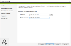 Each storage location can be protected with a password. If you set a password, then you will need to provide it to see the contents of the backed-up data.