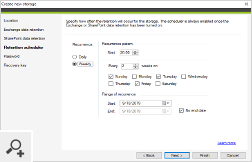 With a retention scheduler you can set a frequency with which the retention policy is executed by the program.