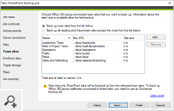 A SharePoint backup job is used to back up SharePoint Online site collections and team sites as well as OneDrive for Business data.