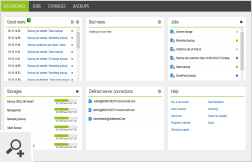 The dashboard gives you an overview of the program's activity. It shows the progress of all backup, restore and archive jobs as well as notifications about potential problems.