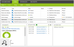 CodeTwo Backup for Office 365 lets you create backup, restore and archive jobs. Job settings include data type selection, time filters, storage location, backup type, etc.