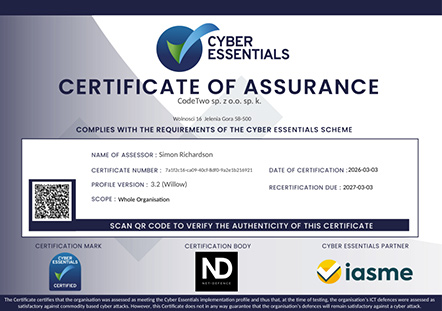 CodeTwo CyberEssentials certificate preview
