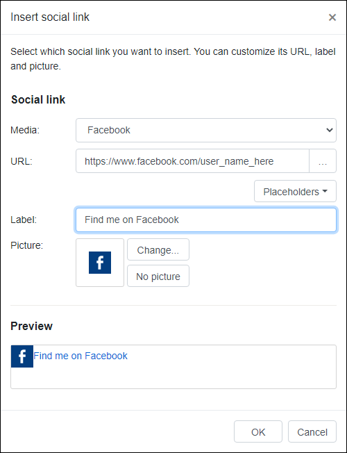 The social link configuration options.