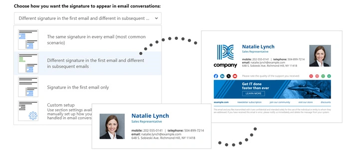 Use different signatures for first and subsequent emails