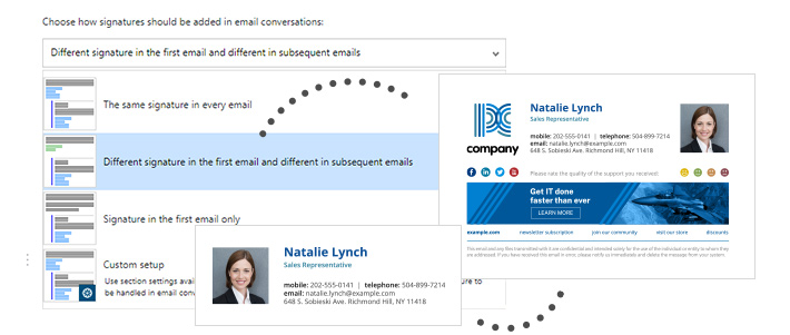 Use different signatures for first and subsequent emails