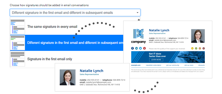 Use different signatures for first and subsequent emails