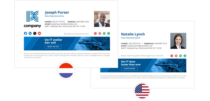 Automatically add signatures in different languages