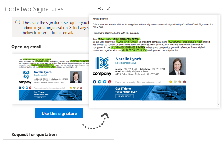 Use email signatures as canned email response templates